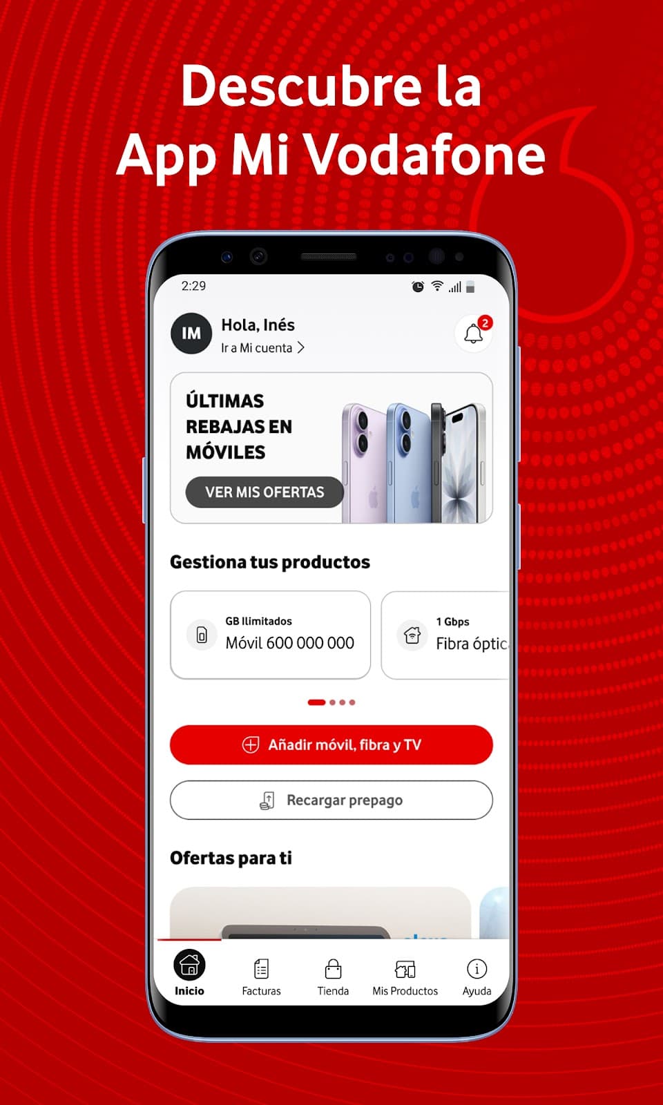 Mi Vodafone: home screen